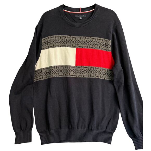 Tommy Hilfiger Colorblock Navy/Red Pullover Sweater-XL Preppy Collegiate Casual - Picture 1 of 4
